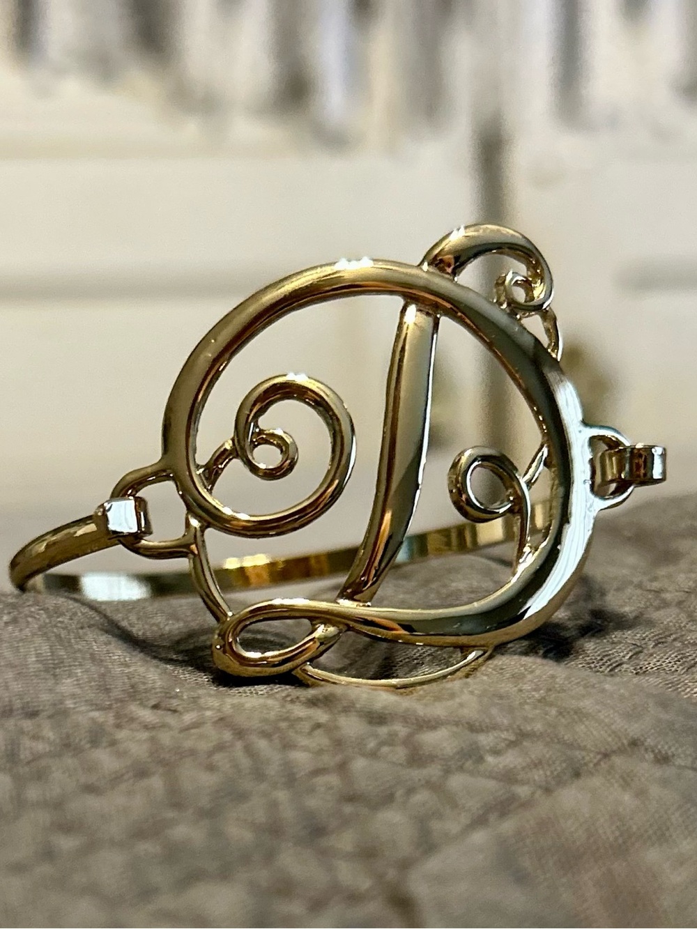 Gold Monogram 'D' Cuff Bracelet - Women's Jewelry - Picture 2 of 5